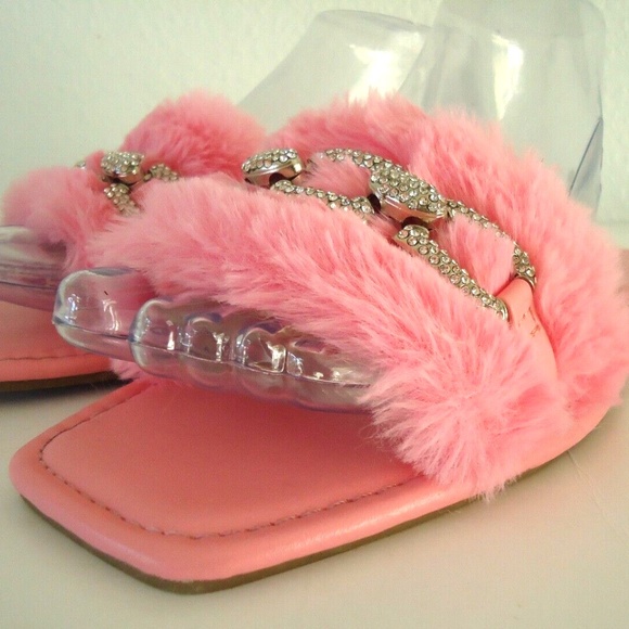 ANNA rhinestone flat-bottomed furry slippers women's slipper Size-10 #36 - Picture 4 of 6